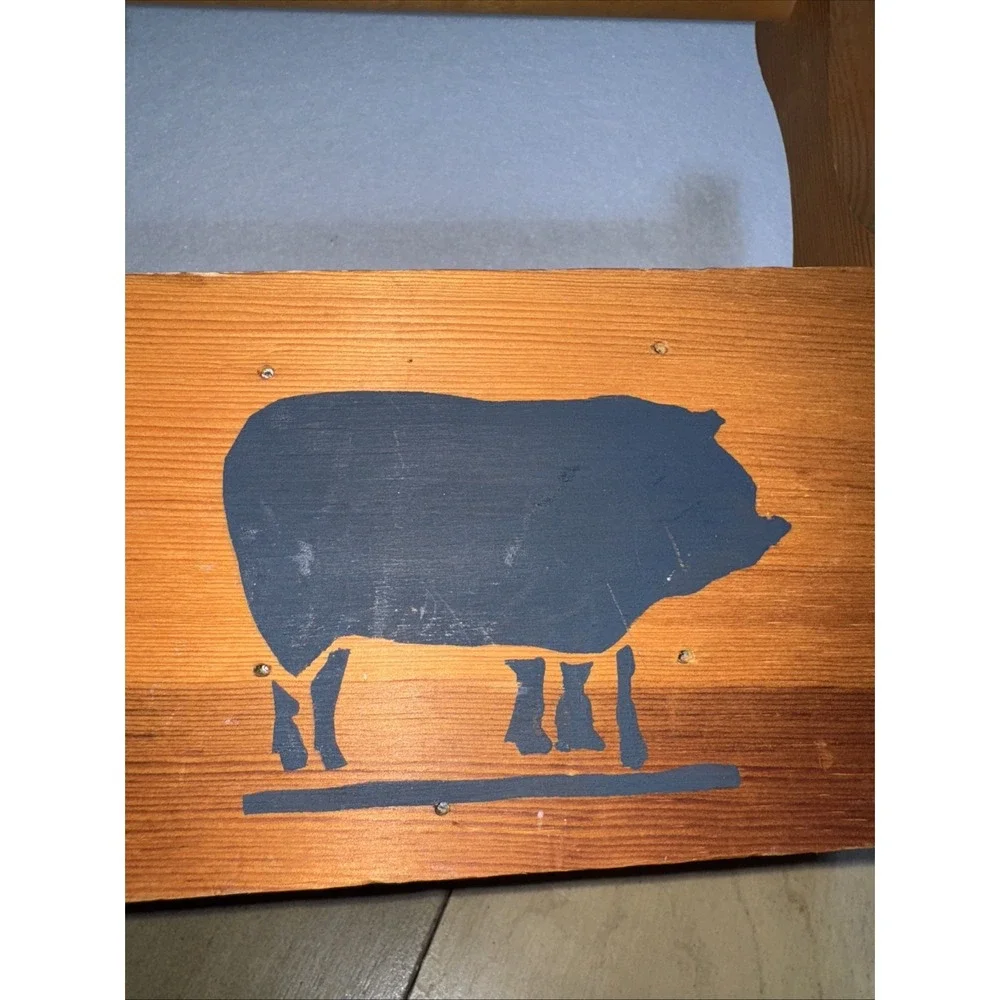 Vtg Silverware Utensil Napkin Holder Caddy Solid Wood‎ With A Pig